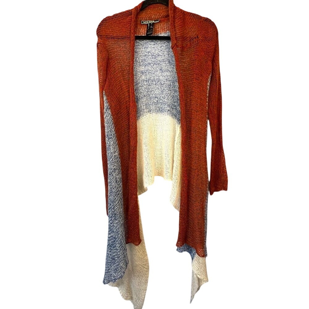 Love Stitch Loose Knit Mohair Blend Cascading Cardigan SZ L‎ Asymmetric Hemline
